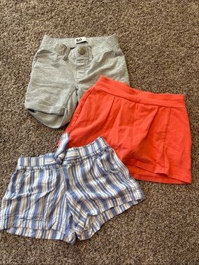 SO Girls' Gray Jersey Shorts, coral Skort & Blue Stripe Shorts - 3-Pack